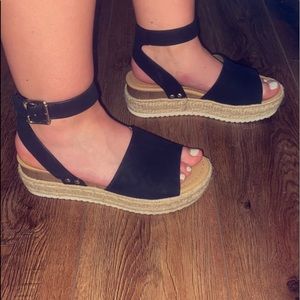 black boho sandals